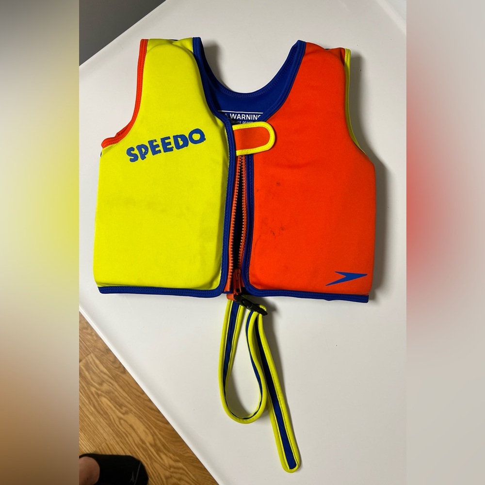 Speedo Toddler Classic Swim Vest Full Zip, Safety Closure Buckle, Oran/Yell/Blue